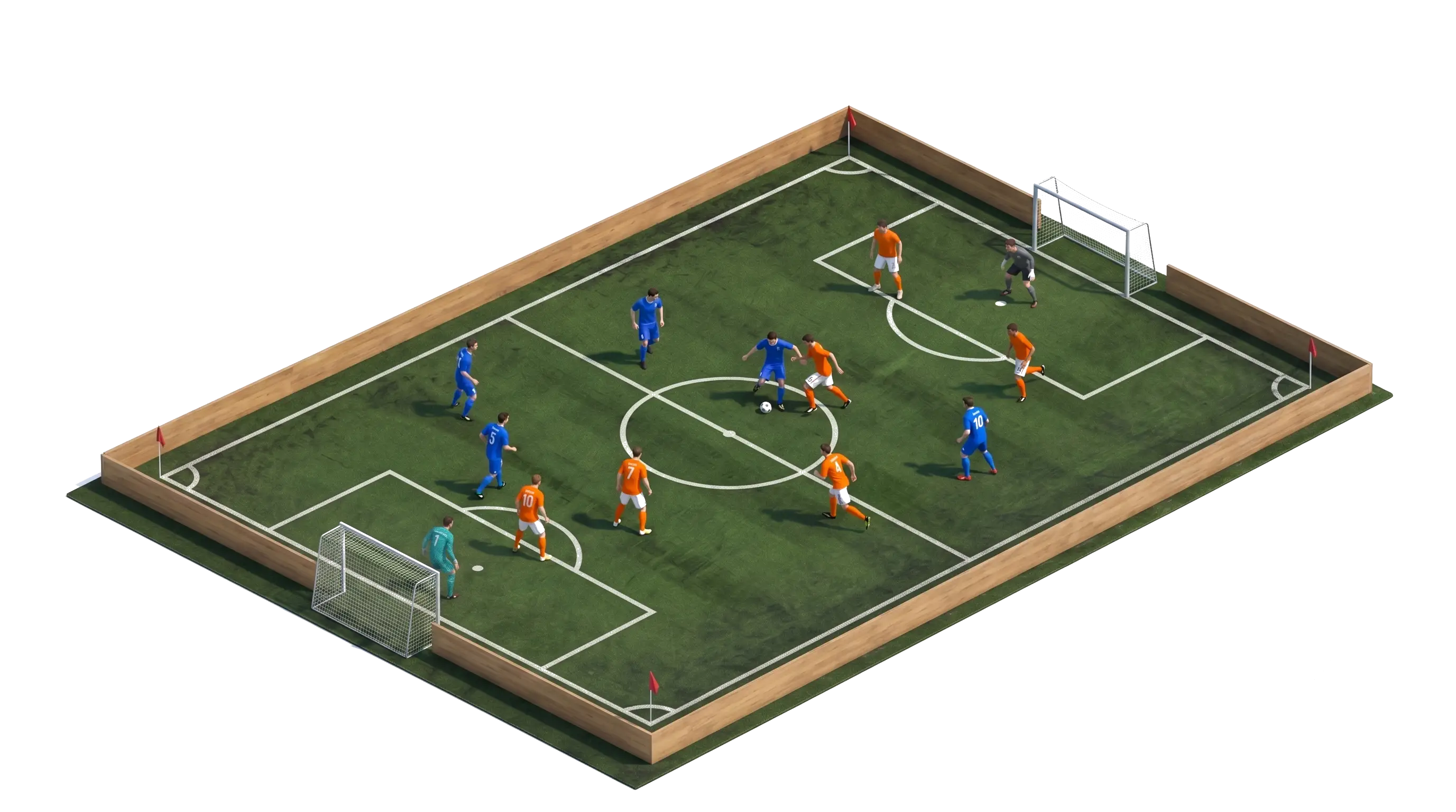 Partido de futbol en una cancha iluminada